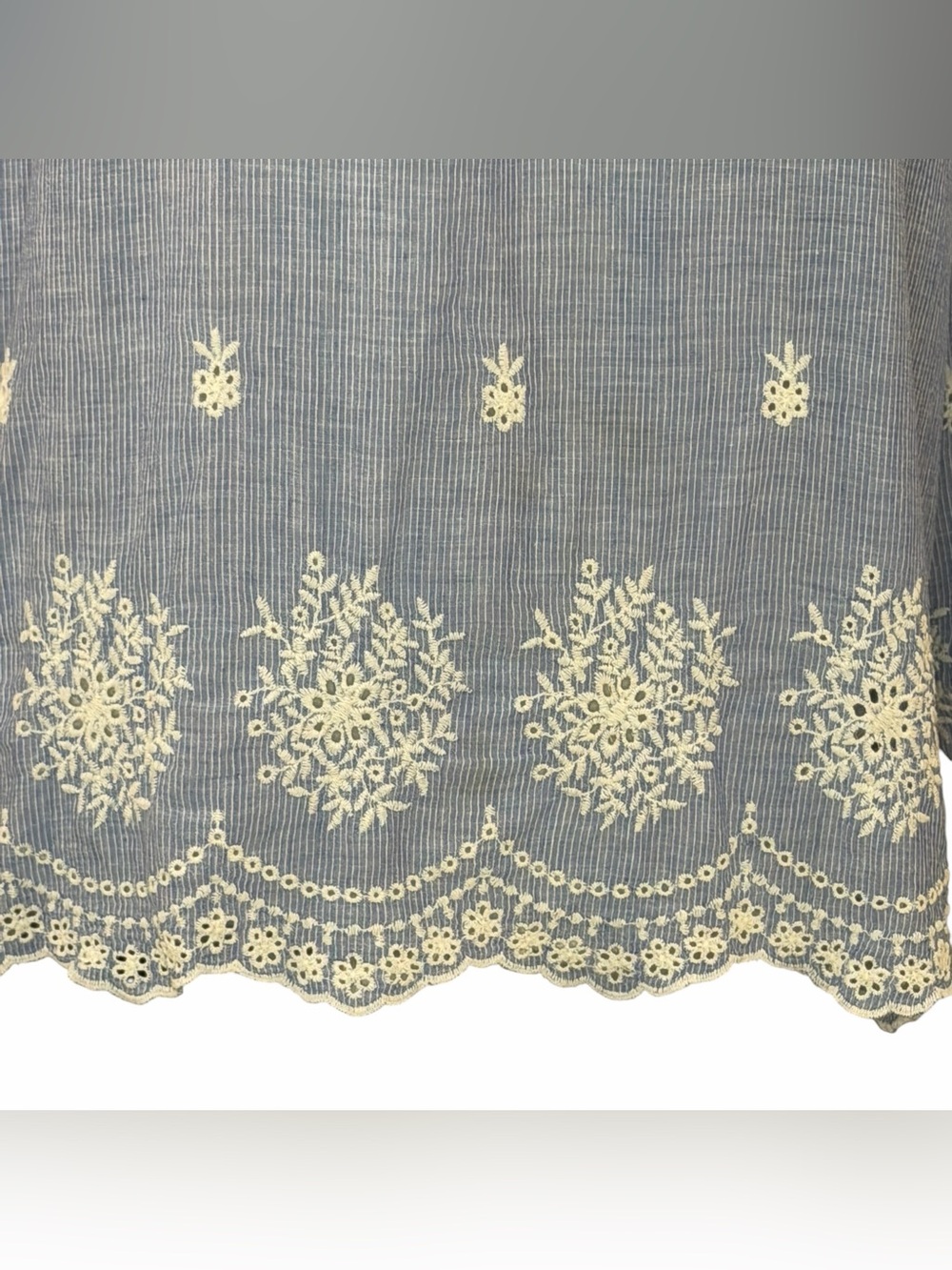 LoveStitch Large Blue White Embroidered Eyelet Boho Peasant Tunic Blouse - Picture 5 of 8